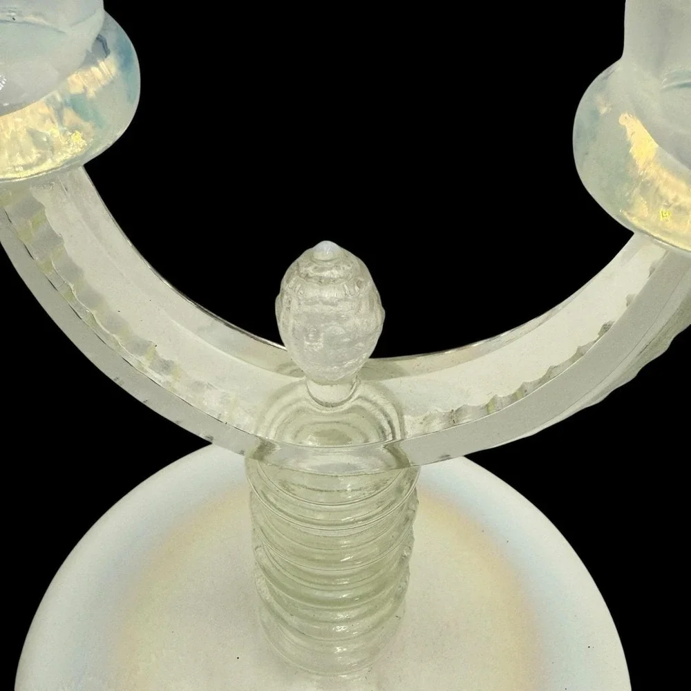 Pair Fenton French Opalescent Pineapple Double Candelabras Ribbed Stunning VTG